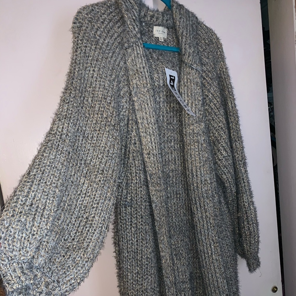 Fuzzy long open front cardigan